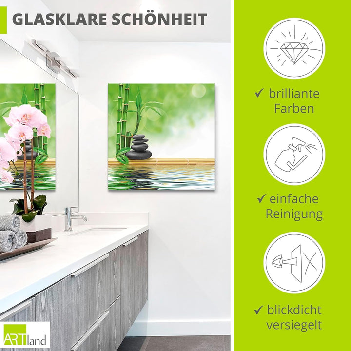 ARTland Glasbilder Wandbild Glas Bild einteilig 40x40 cm Quadratisch Asien Wellness Zen Spa Steine B