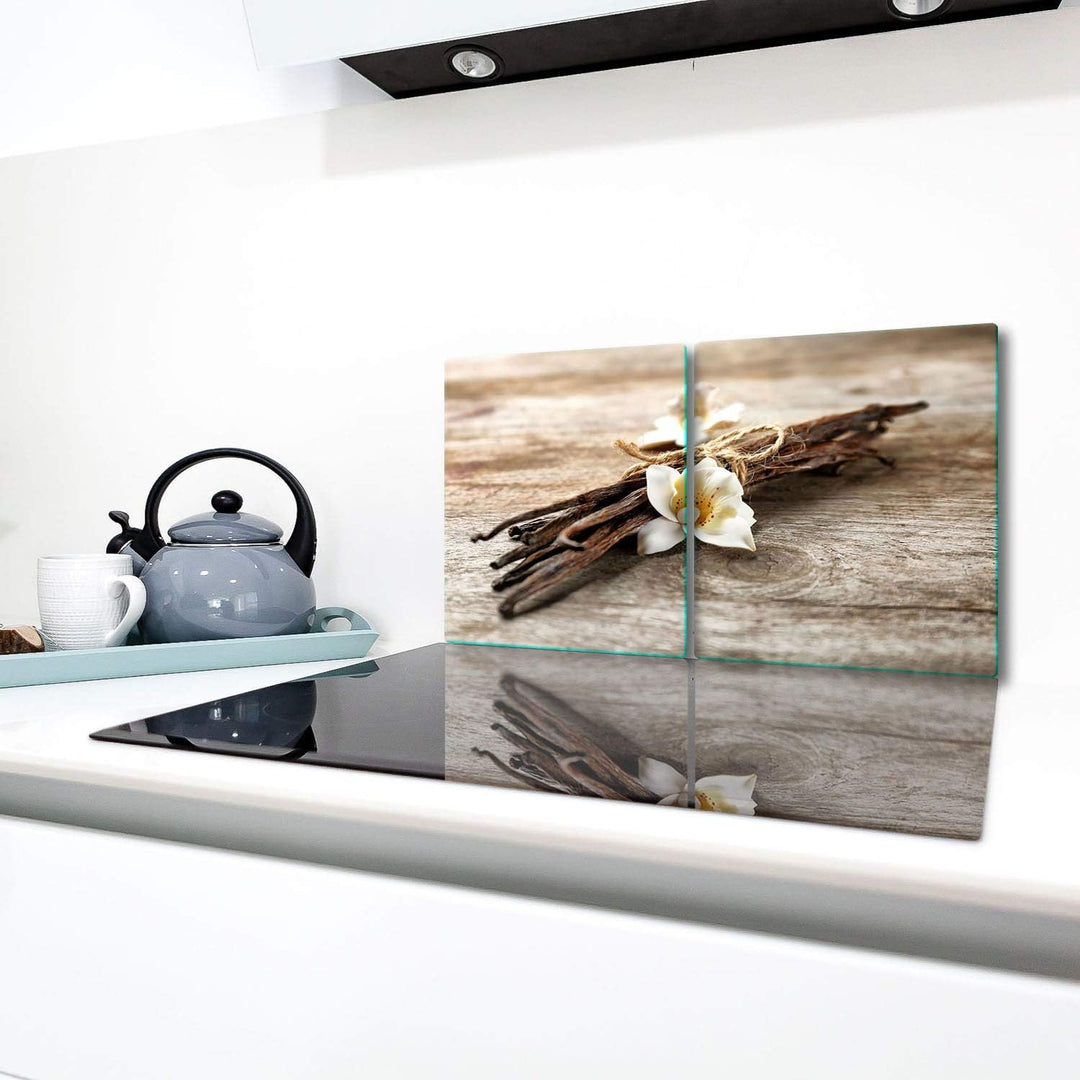 TMK | Herdabdeckplatten Set 2x40x52 cm Ceranfeld Abdeckung Glas Spritzschutz Abdeckplatte Glasplatte