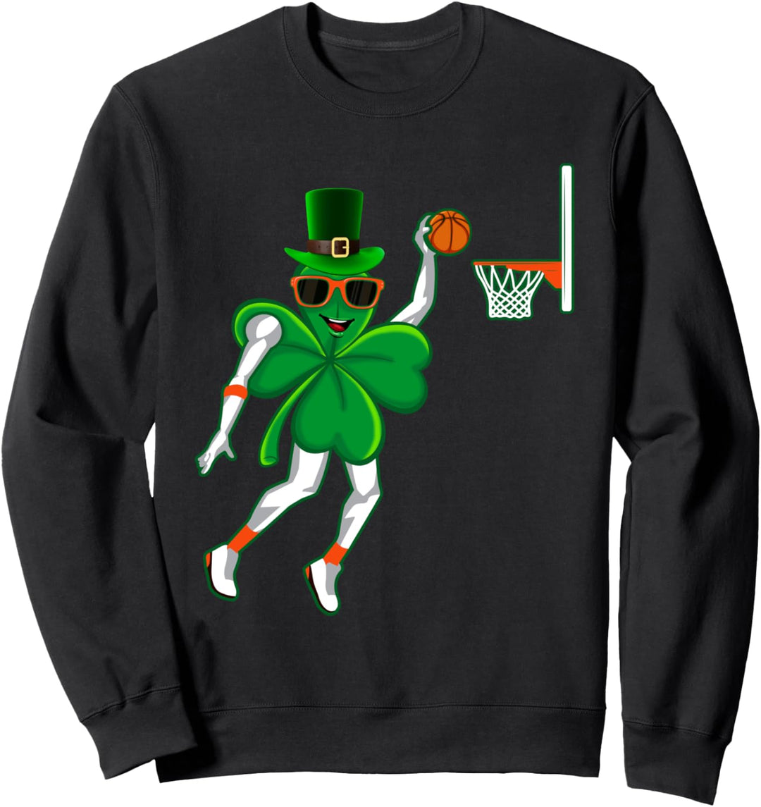 Boys St Patricks Day Lucky Basketball Shamrock Dunk Kids Men Sweatshirt