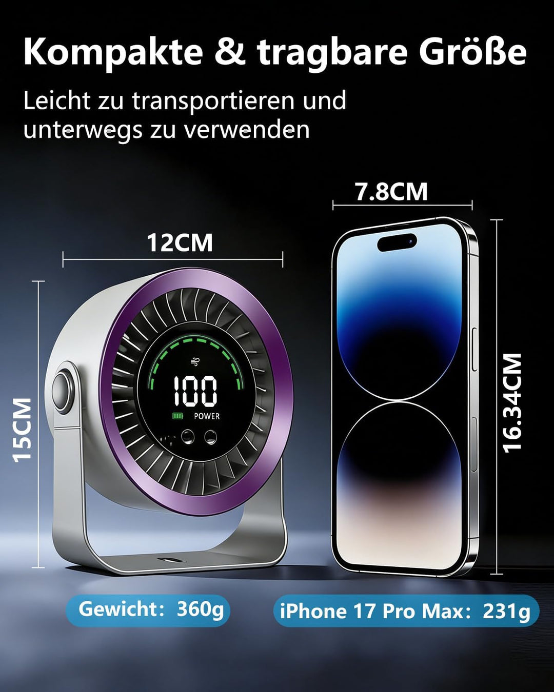 Mini Tischventilator sehr Leise, 4000mAh (14h Laufzeit) & stufenloser Geschwindigkeitsregelung(Max 1