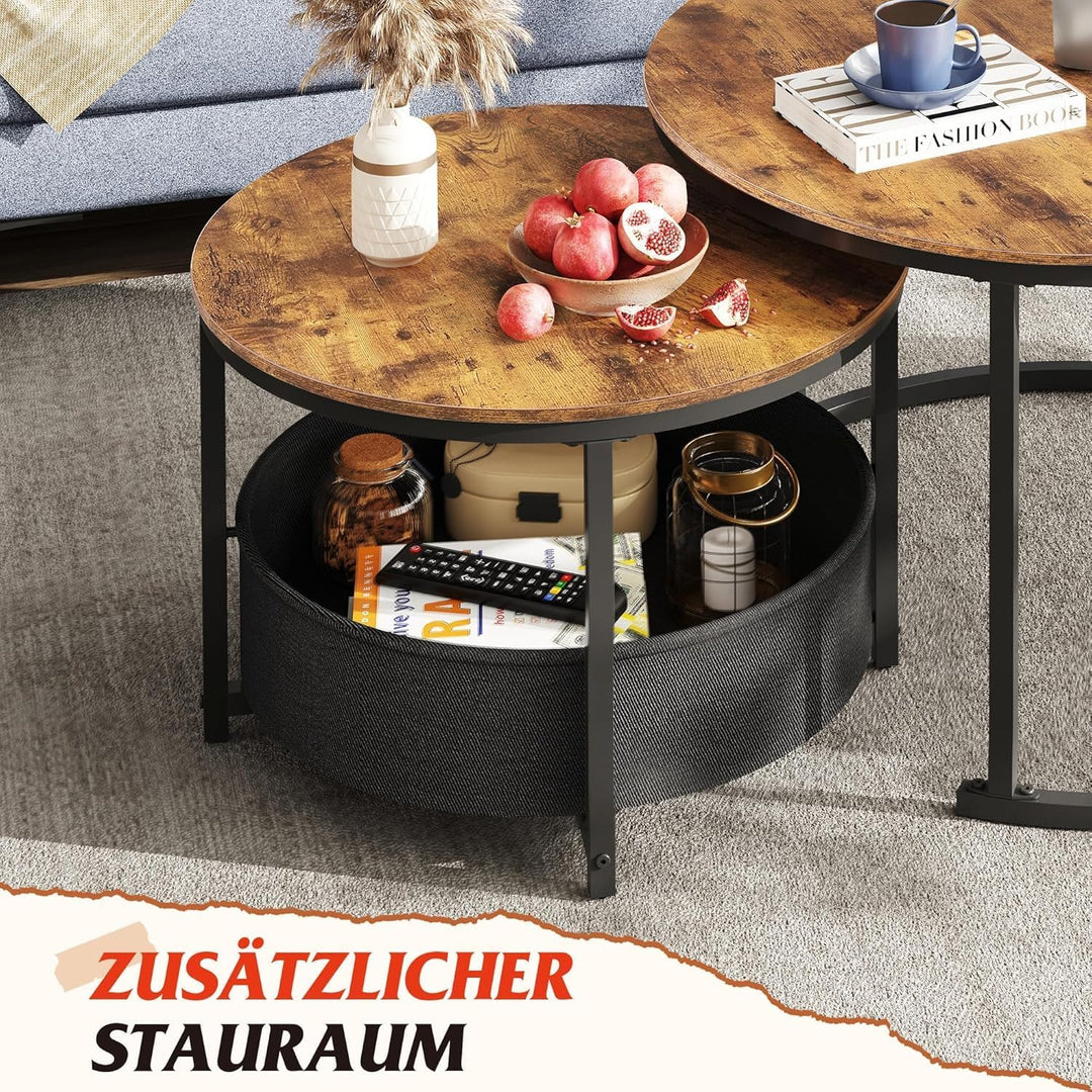 WLIVE Couchtisch 2er Set, 80 Durchmesser Gross Wohnzimmertisch, 60 Durchmesser Beistelltisch Rund mi