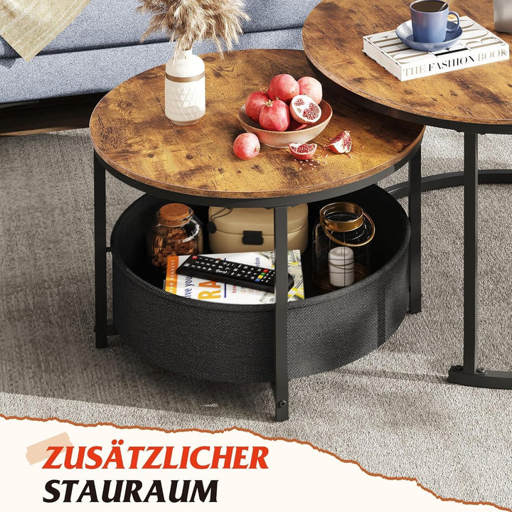 WLIVE Couchtisch 2er Set, 80 Durchmesser Gross Wohnzimmertisch, 60 Durchmesser Beistelltisch Rund mi