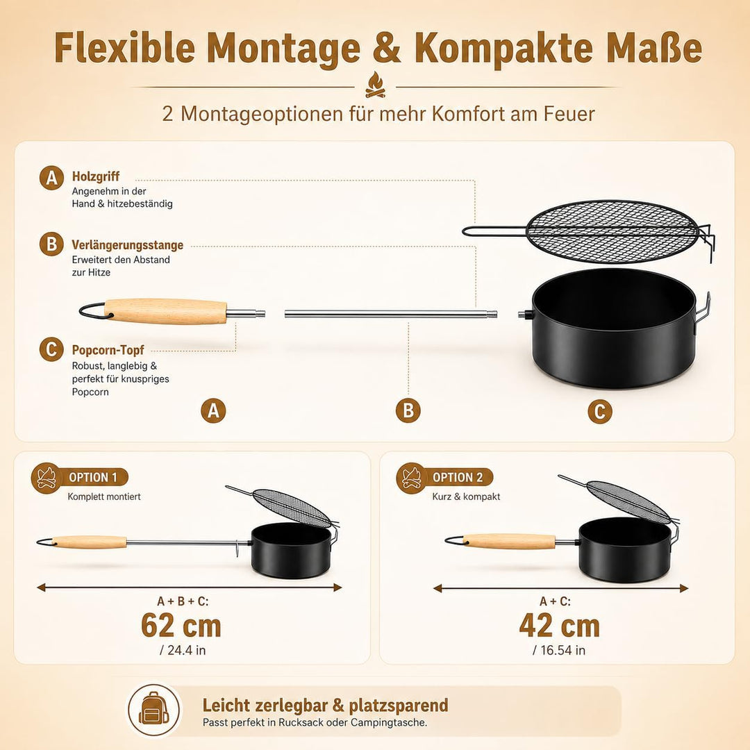 Popcorn Maker Lagerfeuer aus Kohlenstoffstahl mit Sicherheitsgriff Outdoor | Popcornpfanne für Grill