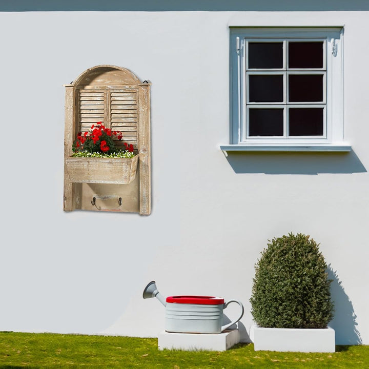 Kobolo Deko-Fensterladen - Holz - braun - Schublade zum Bepflanzen - 44x14x76