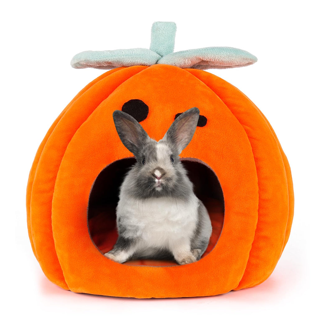 SBAYOOL Halloween Kürbis Kaninchen Bett, Gemütliches Waschbar Kaninchen Kuschelhöhle, Warmes Plüsch