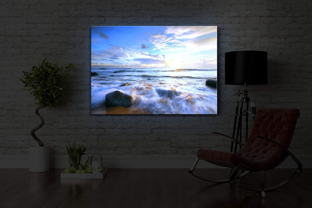 lightbox multicolor | Bilder mit LED Licht | Sonnenuntergang am Meer | 60x40 cm | Front Lighted Sonn