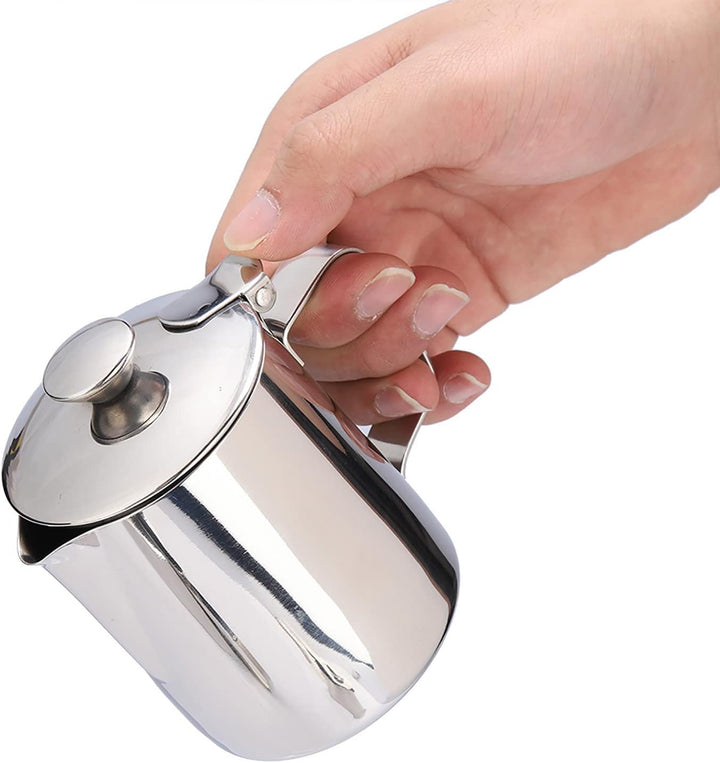 Ejoyous Milchkännchen Edelstahl, Milch Aufschäumer Kännchen mit Deckel, Handheld Milchkanne für Capp