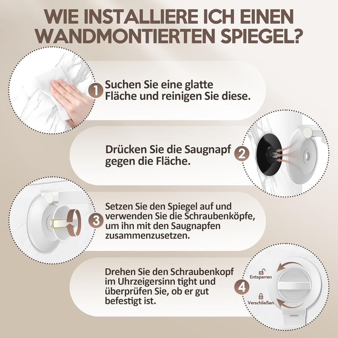 Vergrösserungsspiegel mit Saugnapf 30 Fache, Doppelseitiger Kosmetikspiegel mit Beleuchtung, EIN Bad