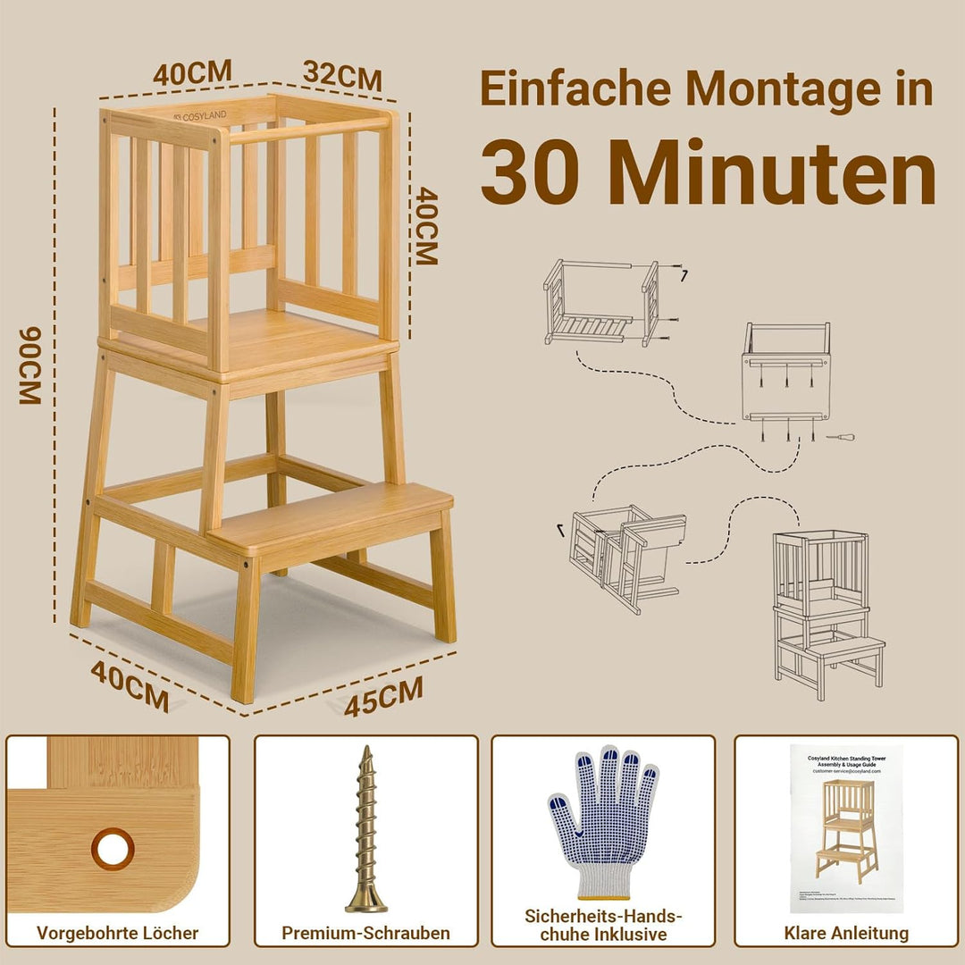 COSYLAND Lernturm ab 1 Jahr – Montessori Learning Tower für Kinder – Sicherer Kinder Lernturm ab 2 J