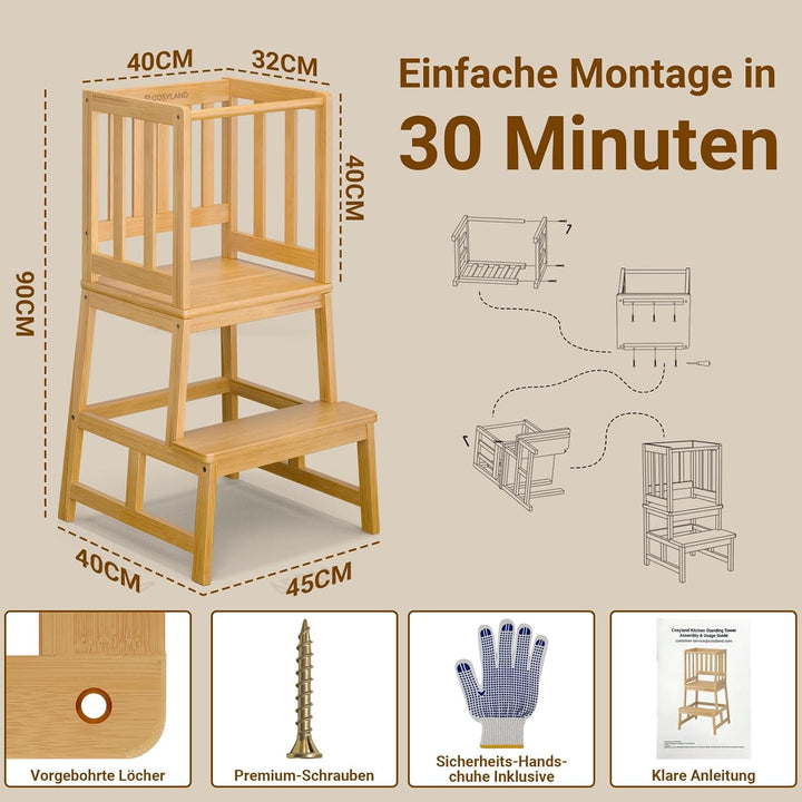 COSYLAND Lernturm ab 1 Jahr – Montessori Learning Tower für Kinder – Sicherer Kinder Lernturm ab 2 J