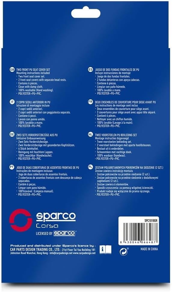 SPARCO SPC1018GR Sitzbezüge Grau, Modell S-LINE, Set of 2
