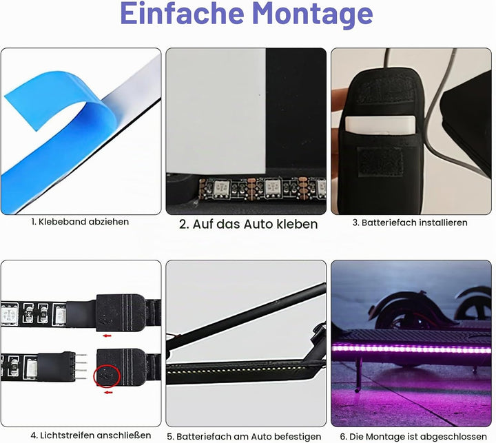 Elektroroller-Lichtstreifen M365, 30 LEDs, 50 cm, RGB-Lichtstreifen mit Fernbedienung, Skateboard-De