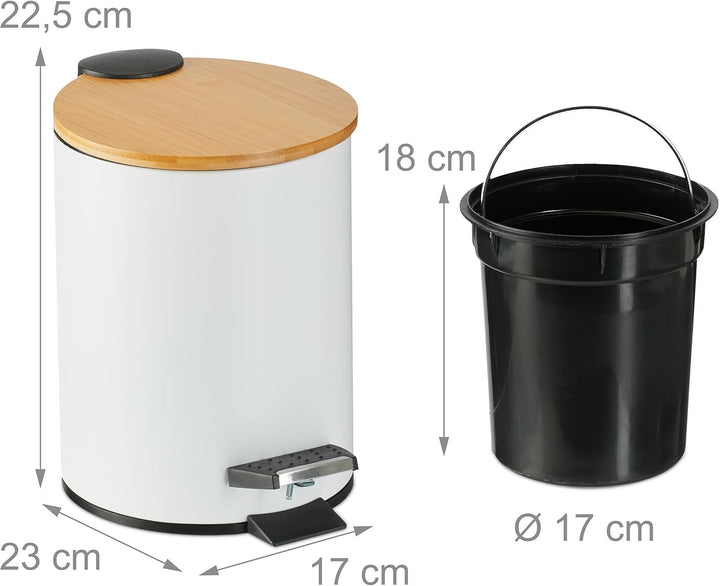 Relaxdays Mülleimer Bad, 3 l, Kosmetikeimer Absenkautomatik, Bambusdeckel, entnehmbarer Inneneimer,