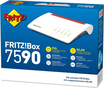 AVM FRITZ!Box 7590 WLAN AC+N Router (DSL/VDSL,1.733 MBit/s (5GHz) & 800 MBit/s (2,4 GHz), bis zu 300