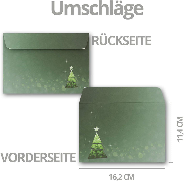 NEUSER PAPIER 75x Weihnachtskarten-Set DIN A6 mit grünem Weihnachtsbaum in Glasmosaik-Optik - Faltka