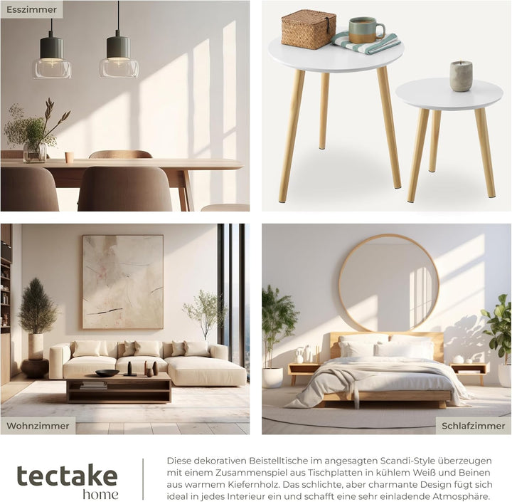 tectake® 2er Set Beistelltisch, Couchtisch Holz rund, Beistelltische als Tisch für Wohnzimmer, Jugen