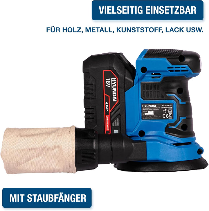 HYUNDAI Akku-Exzenterschleifer COS1801LI, Schwingschleifer, Schleifmaschine, Schleifer, Schleifgerät