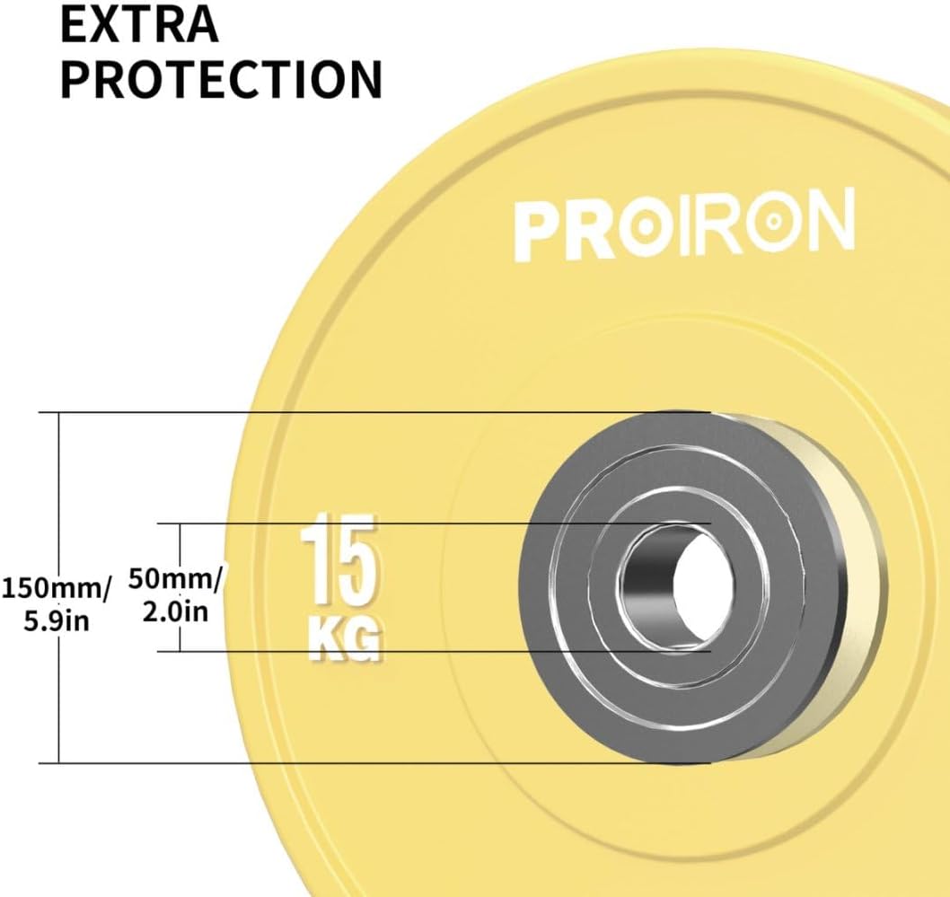 PROIRON Hantelscheiben, Olympic Bumper Plates 50mm, 5-25kg, Hartgummi, Hanteln Gewichtsscheiben nach