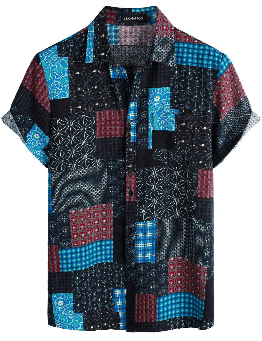 LucMatton Hawaiihemden für Herren, Baumwolle, Leinen, traditionelle Motive, Kurzarm, Knopfleiste XL