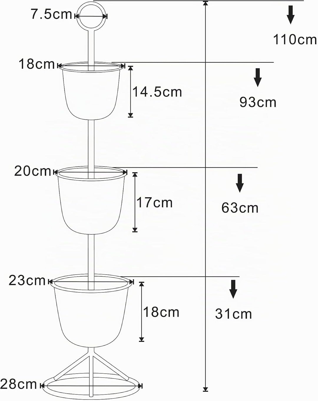 [en.casa] Blumenständer Alphen Blumentopfständer mit 3 Pflanztöpfen Blumentopfregal Pflanzenständer