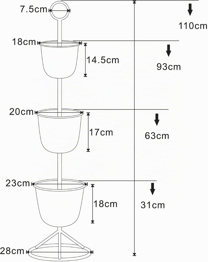[en.casa] Blumenständer Alphen Blumentopfständer mit 3 Pflanztöpfen Blumentopfregal Pflanzenständer
