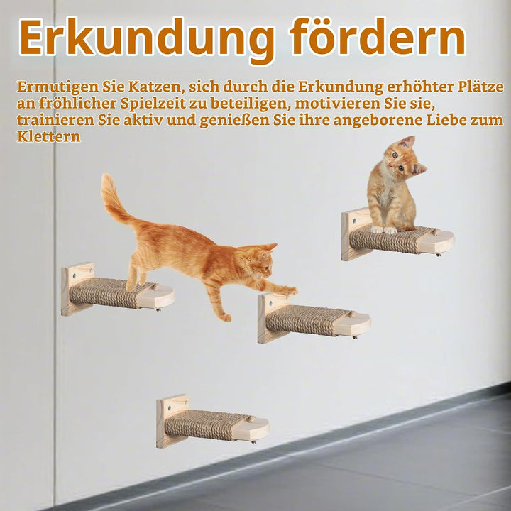 4 in 1 Kletterwand für Katzen Katzentreppe Wand, Wandliege mit Juteseil zum Kratzen, Katzentreppe Pl