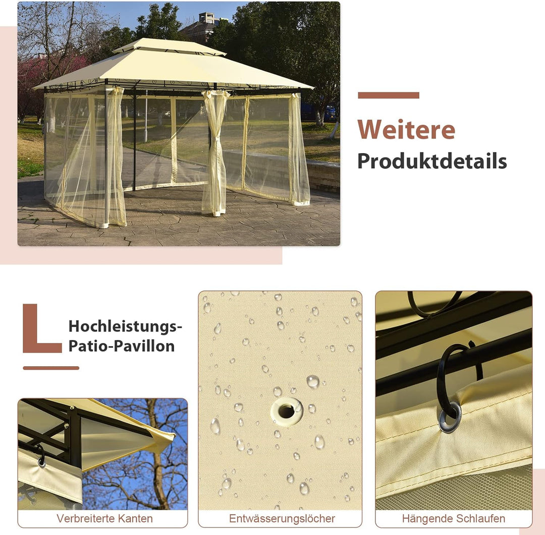 COSTWAY Pavillon Metall 3x4m, Gartenpavillon mit abnehmbaren 4 Seitenwänden, Gartenzelt Luxus, Festz