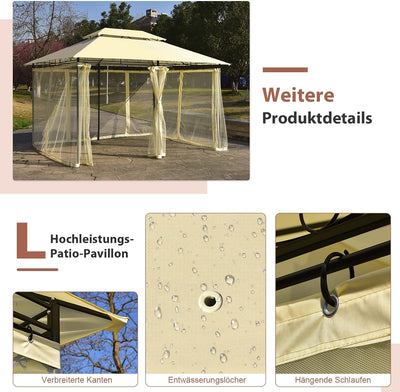 COSTWAY Pavillon Metall 3x4m, Gartenpavillon mit abnehmbaren 4 Seitenwänden, Gartenzelt Luxus, Festz