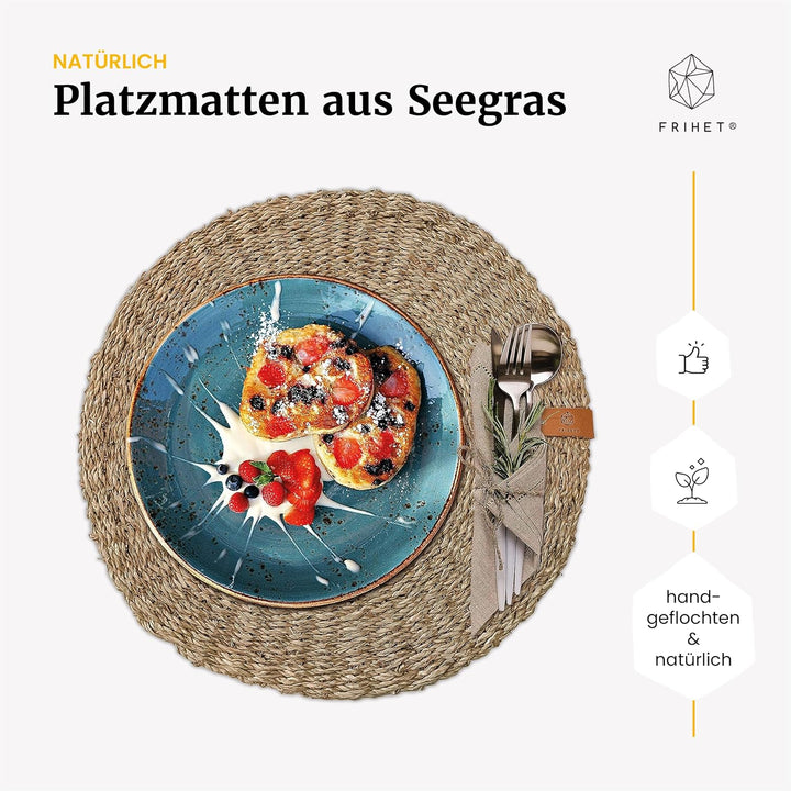FRIHET® Platzsets rund aus Seegras für Tischdeko | Platzdeckchen für den Esstisch | 4er Tischset Nat