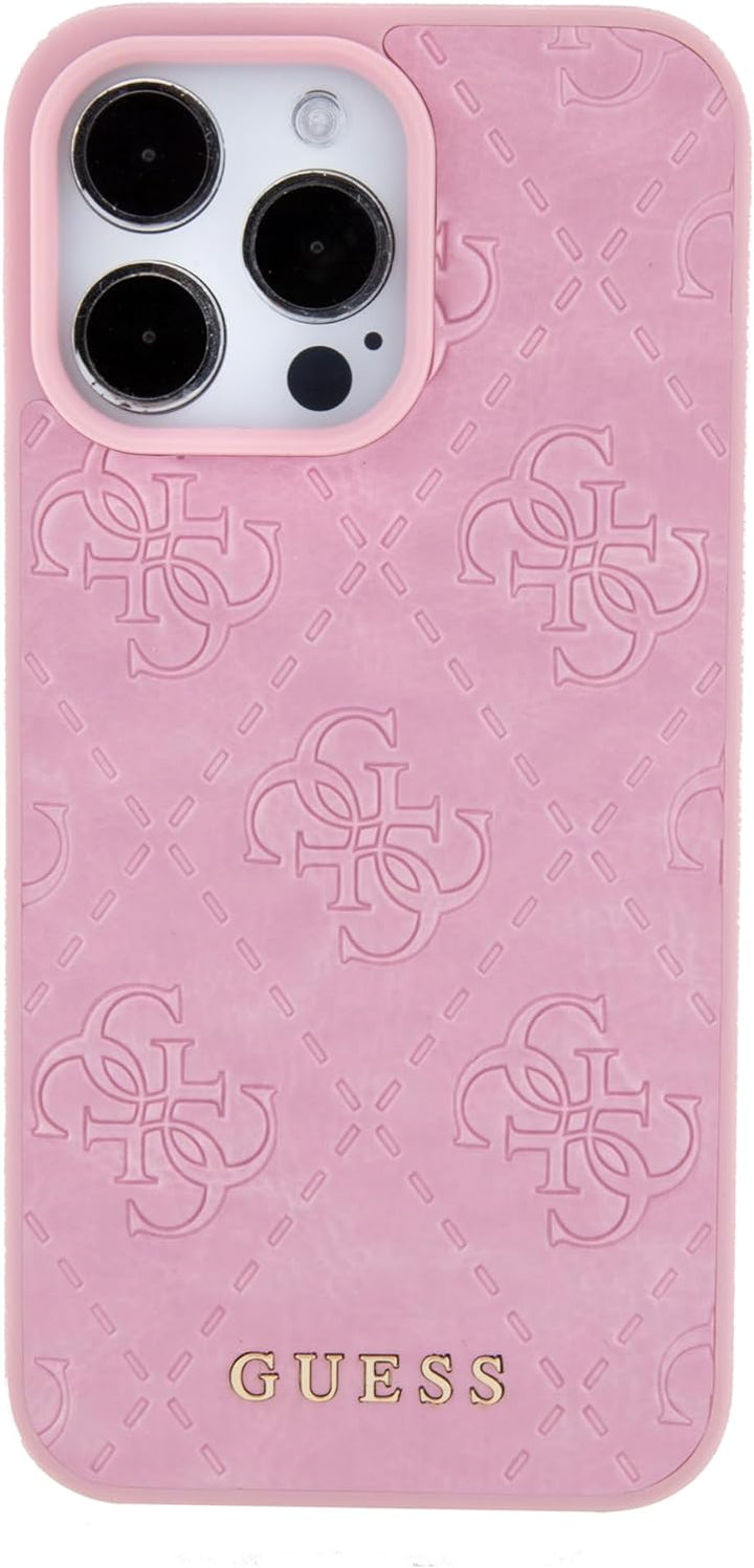 GUESS GUHCP15LP4EPMP Hülle für iPhone 15 Pro 6.1" Rosa hardcase Leather 4G Stamped