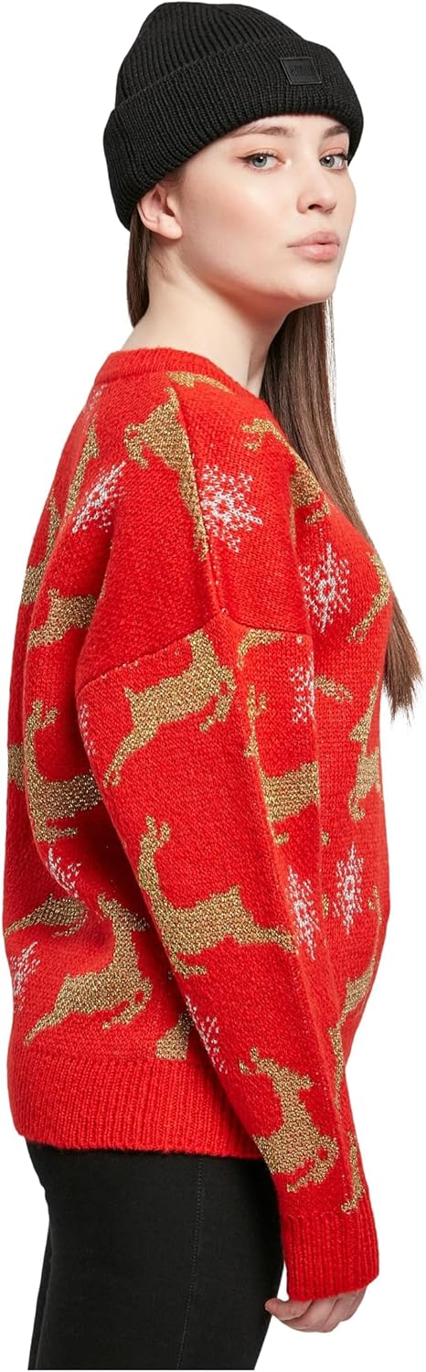 Urban Classics Damen Pullover Ladies Oversized Christmas Sweater, Sweatshirt mit weihnachtlichem Mot