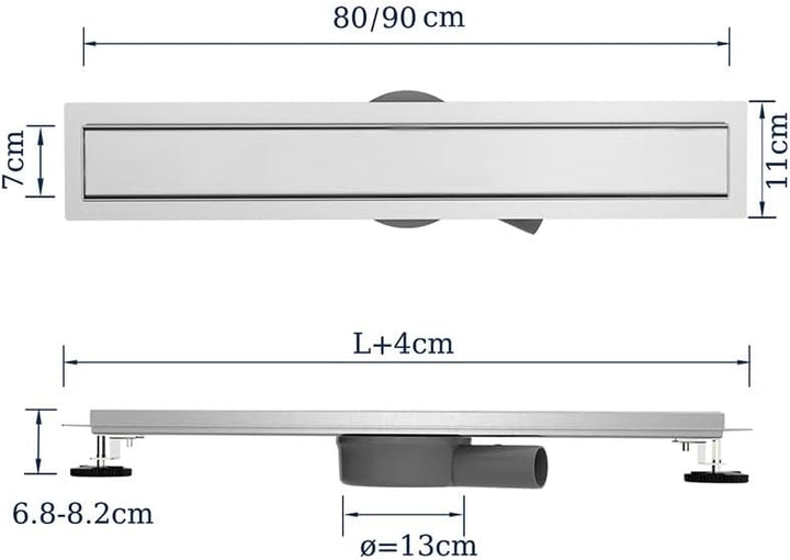 Duschrinne 80cm Edelstahl Bodenablauf - 360° Siphon Befliesbar Duschablauf Flach mit Geruchsstop Haa