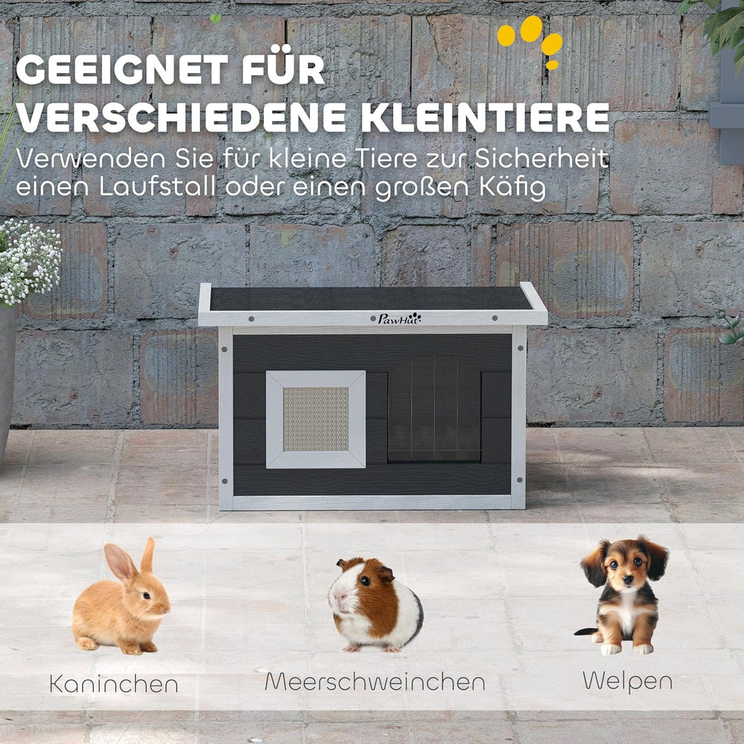 PawHut Katzenhaus aus Holz wasserdicht Katzenhütte mit klappbar Asphaltdach Kratzmatte herausnehmbar