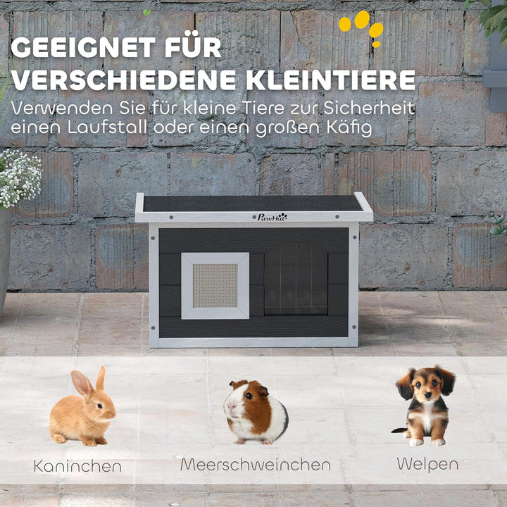 PawHut Katzenhaus aus Holz wasserdicht Katzenhütte mit klappbar Asphaltdach Kratzmatte herausnehmbar