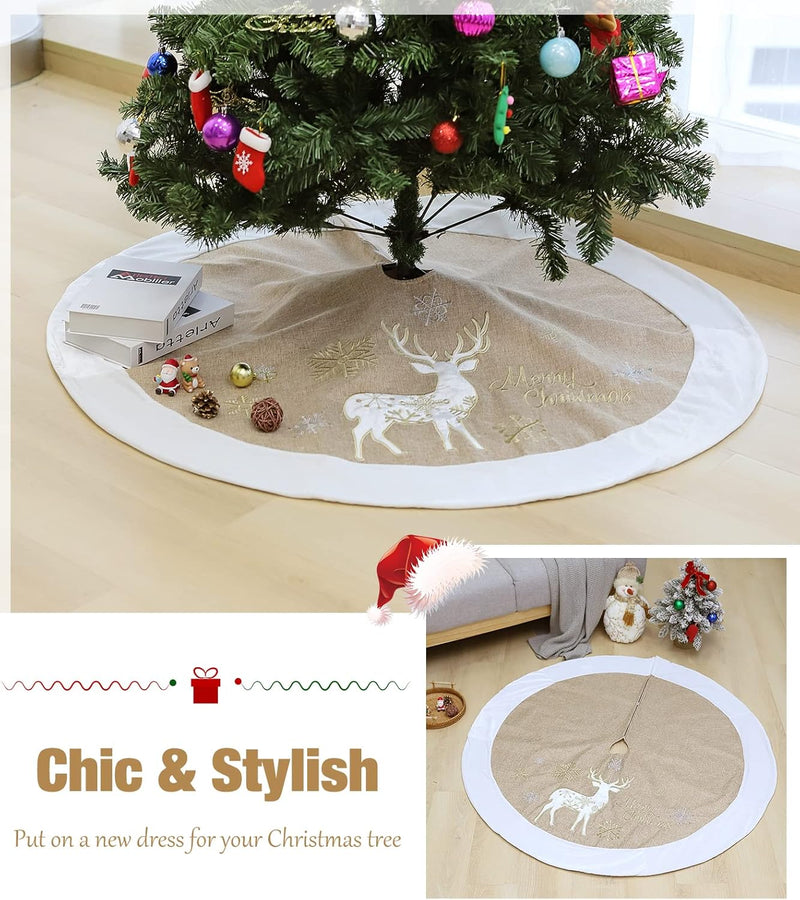 Lewondr Weihnachtsbaum Rock, 120CM Rund Weihnachtsbaumdecke Christbaumständer Teppich mit Exquisiter