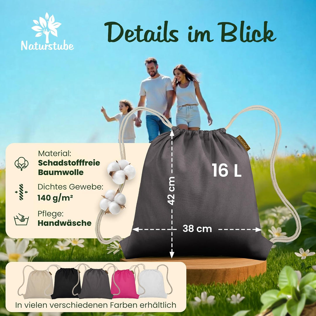Baumwoll 10er Set Anthrazit Turnbeutel Sportbeutel Zuziehbeutel Gymsack Sack Jute Schule Rucksack, A
