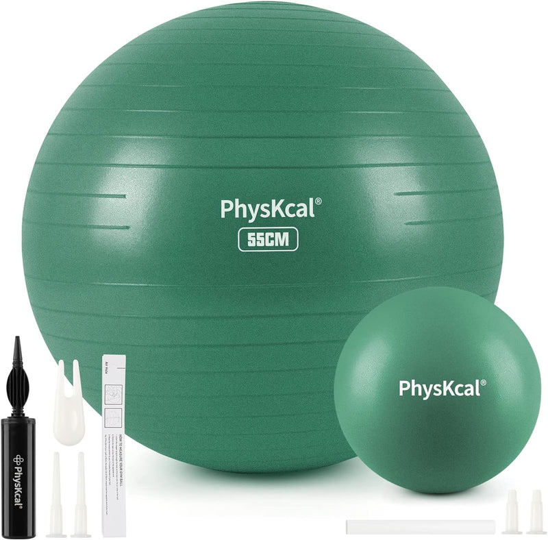 PhysKcal Gymnastikball in 55cm bis 85cm und 23 cm Pilatesball Set inkl. Luft-Pumpe | Berstschutz Gym