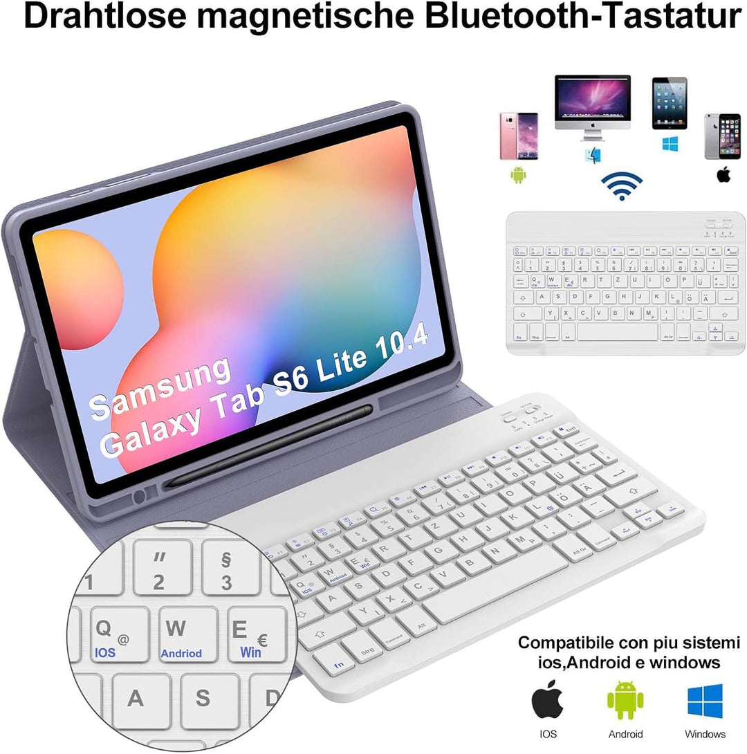 Tastatur Hülle für Samsung Galaxy Tab S6 Lite 10,4 Zoll (2024/2022/2020), Deutsches QWERTZ Magnetisc