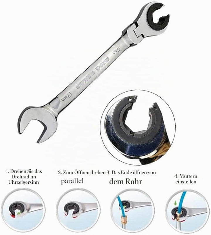 17 mm Flex-Head Rohr-Ratschenschlüssel Doppeltes offenes Ende Spiegelpolitur Ratsche Flare Mutter Sc