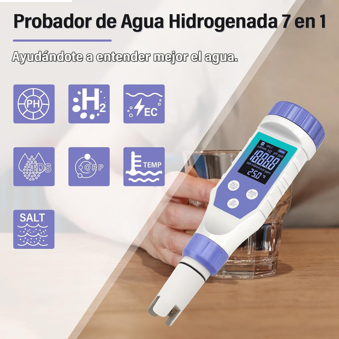 ph Messgerät für Wasser, 7 in 1 pH H2 TDS ORP EC Temperatur Salzgehalt Wasserqualität Tester für Was