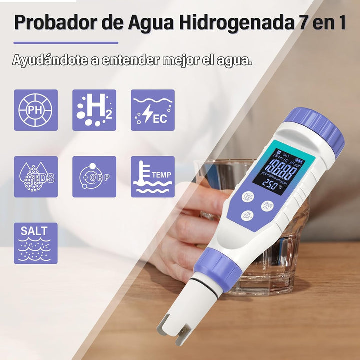 ph Messgerät für Wasser, 7 in 1 pH H2 TDS ORP EC Temperatur Salzgehalt Wasserqualität Tester für Was