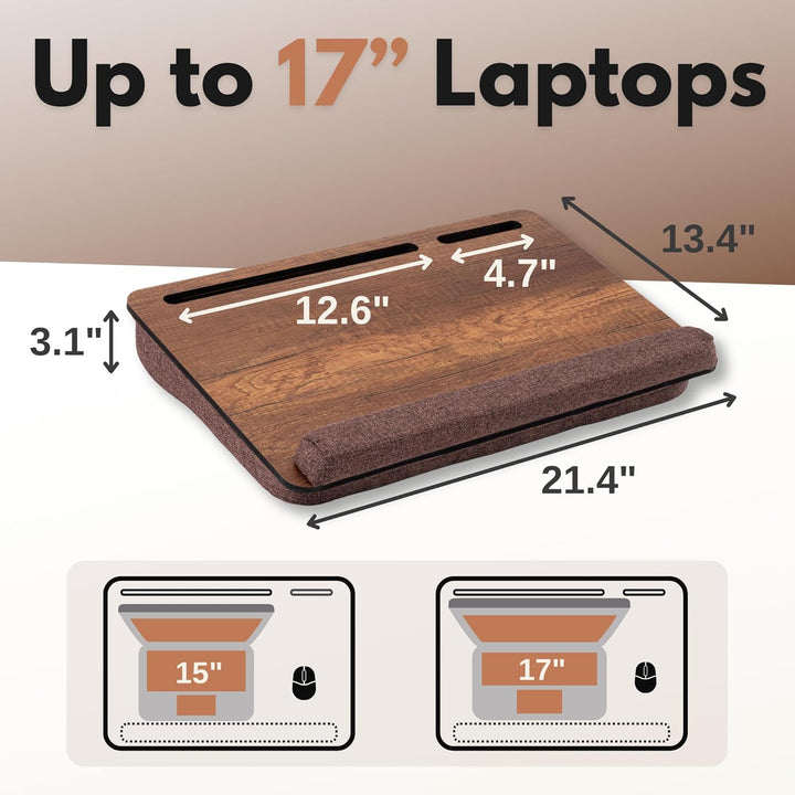 Vigo Wood Laptoptisch - Laptop Unterlage Ständer bis zu 17,3 Zoll - Kissen Tablett für Bequeme Arbei