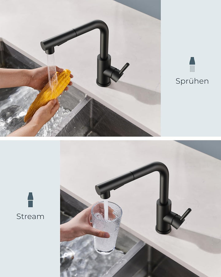 FORIOUS Niederdruck-Küchenarmatur, Einhebel-Warm- und Kaltwasserhahn, Wasserhahn mit 3 anschluessen