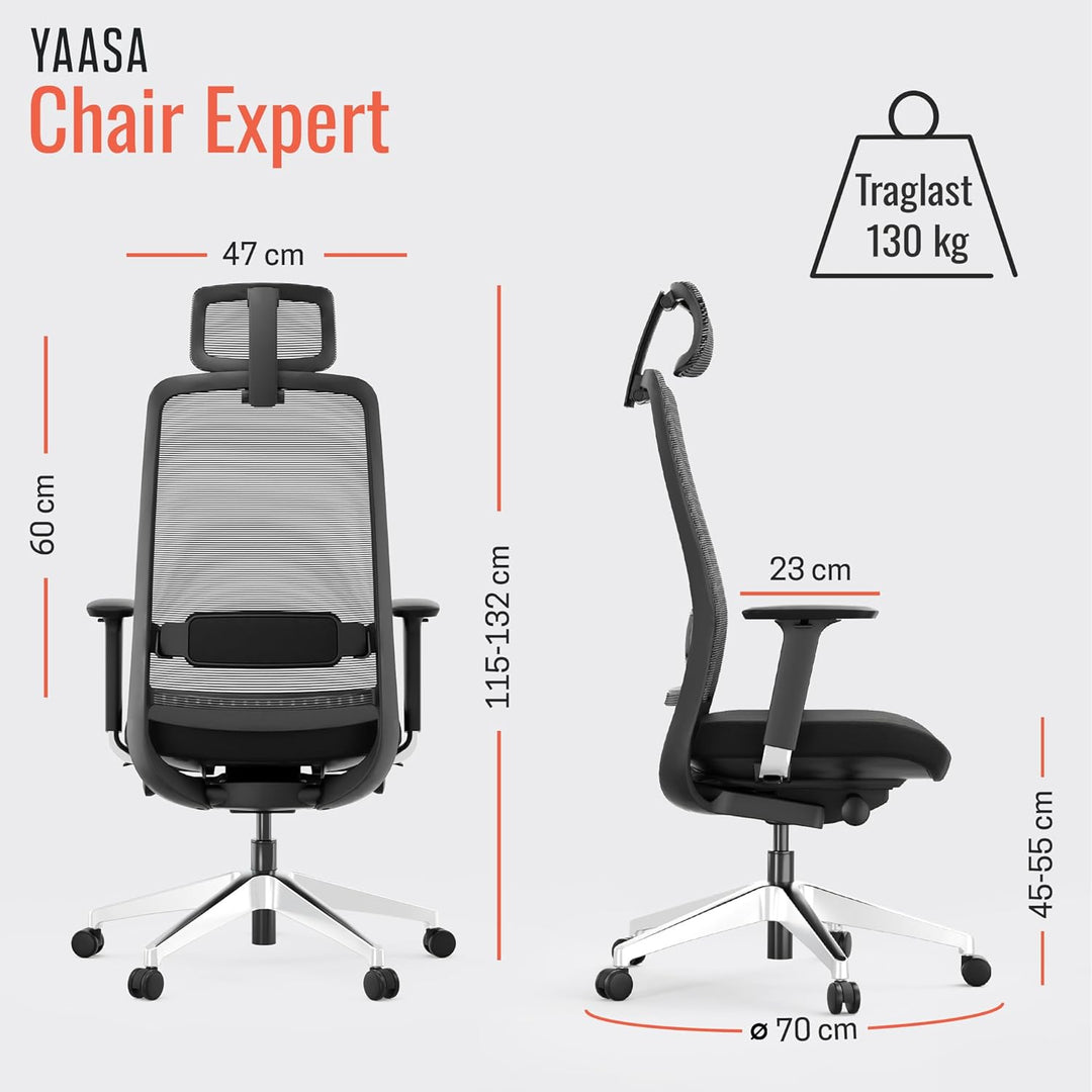 Yaasa Chair Expert Bürostuhl ergonomisch, Schreibtischstuhl verstellbare Kopfstütze, 4D-Armlehnen, L