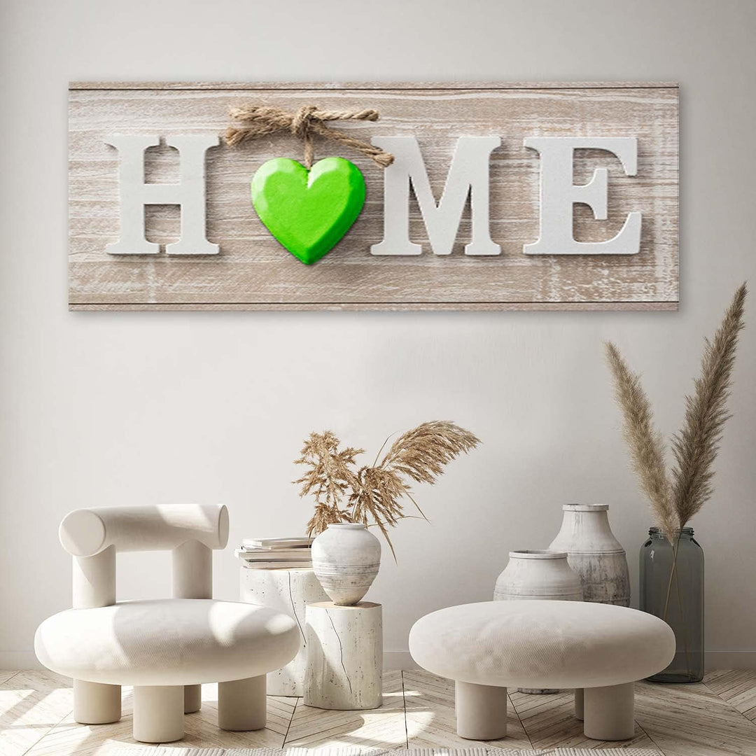 Feeby Wanddeko Home 120x40 cm Leinwandbild Kunstdruck Herz Vintage rustikal Grün Leinwandbild 120x40