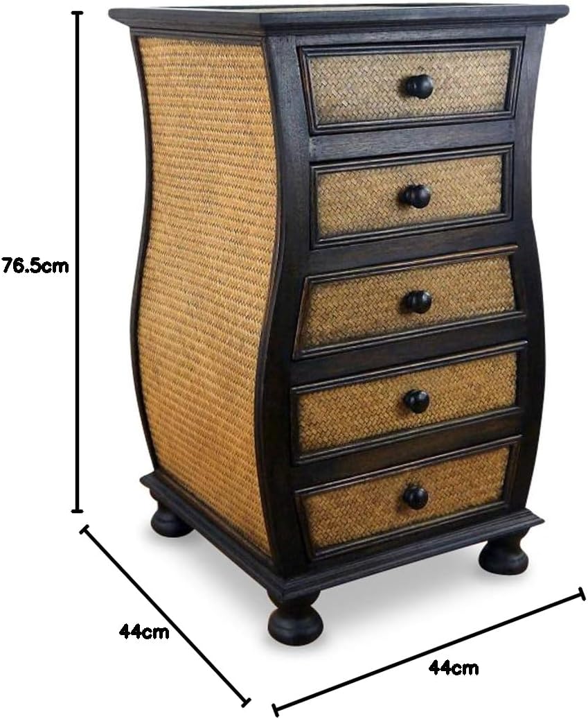 livasia Rattankommode I Rattanschrank I Kommode aus Holz und Rattan (bauchig), bauchig
