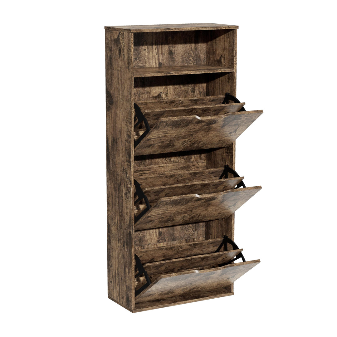 Garvis Doppellagig Schuhschrank 3 Klappen + Ablage – MAX Kapazität (18 Paar) – Schmal 60x133x28 cm R