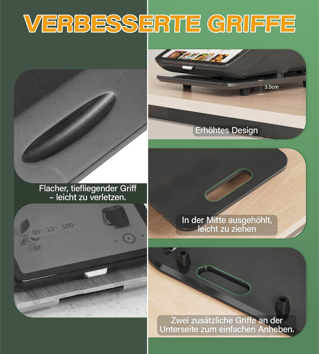 Gleitbrett für Thermomix TM7, Brett für Thermomix aus Bambus mit Rollen &amp; Gummifüssen, Leichtgängig,