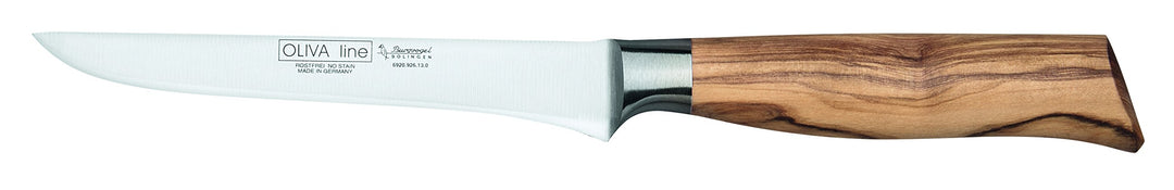 Burgvogel Solingen Ausbeinmesser 13 cm geschmiedet Olivenholz, Oliva Line, rostfrei, hell, scharf, 6