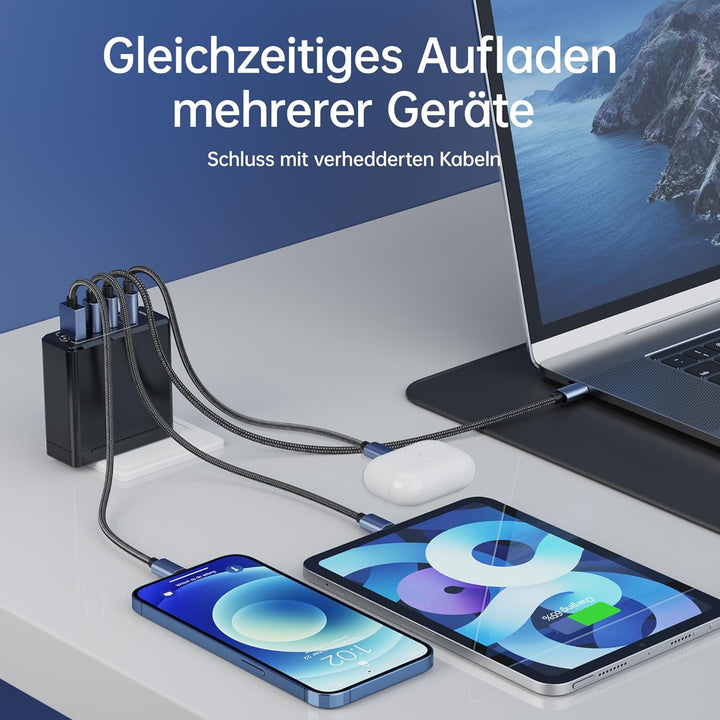 NOHON USB-C Ladegerät Fast Netzteil: 100W GaN Handy 3-Port Schnellladegerät PD3.0 mit 140W Typ-C 1.2